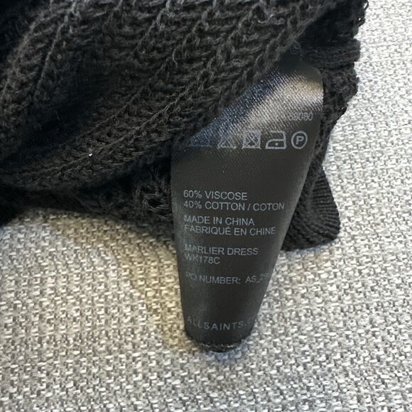 AllSaints Marlier Dress US 10 Black Open Knit Mini Pullover Whimsigoth Grunge - Picture 5 of 9